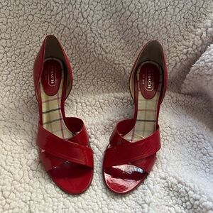 Coach Bardot Red Patent Leather Open Toe Heels Size 9.5